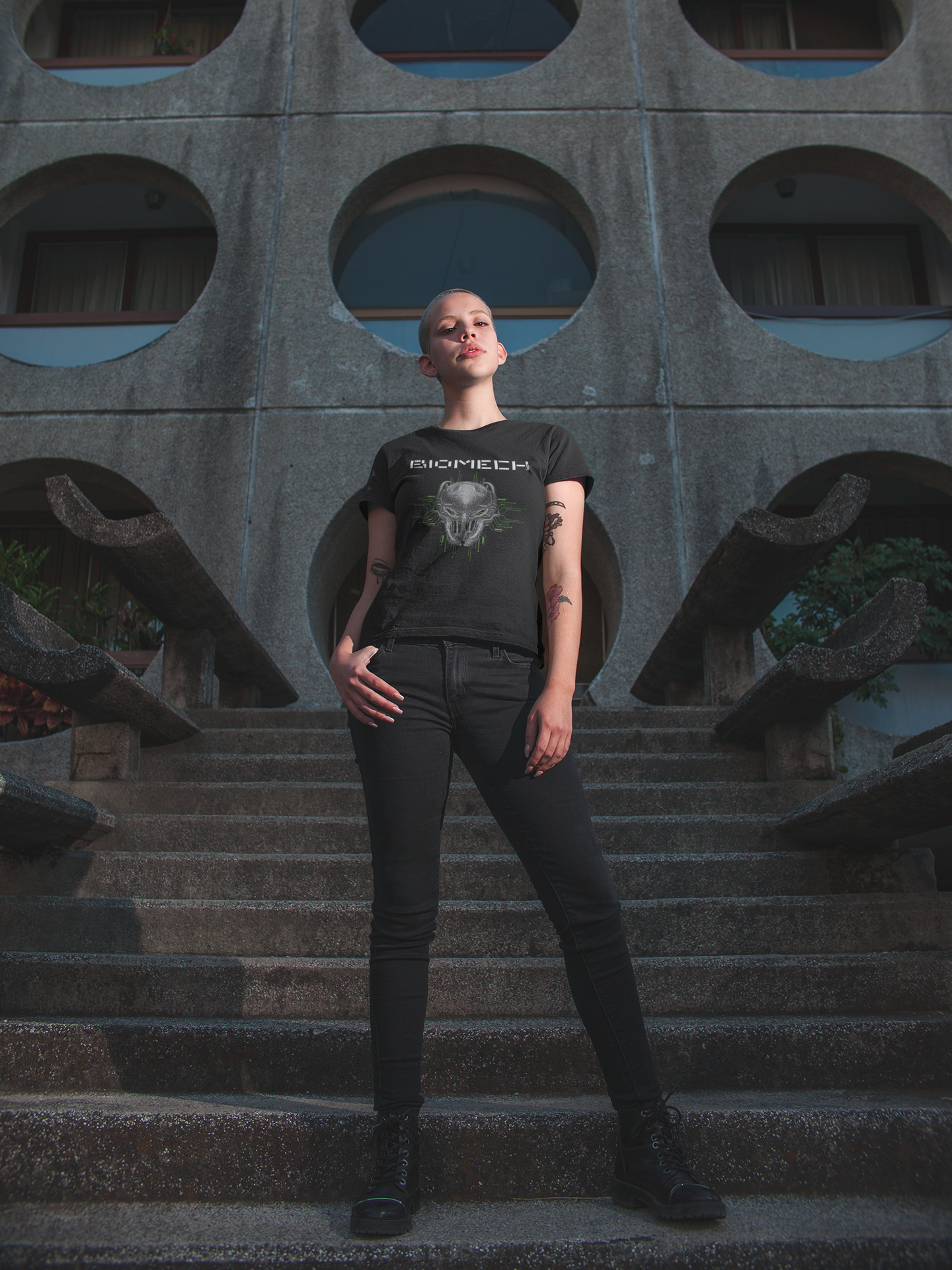 Biomechanoid Graphic Print T-Shirt, Cyborg Unisex Top, Futuristic Novelty Shirt