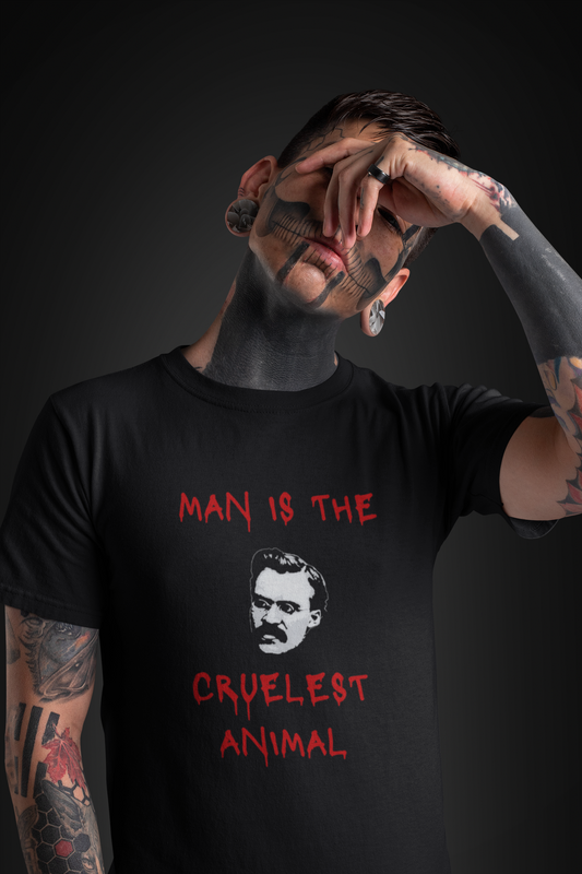 nietzsche t-shirt, philosophy shirt, nihilist top, man is the crulest animal, unsiex top