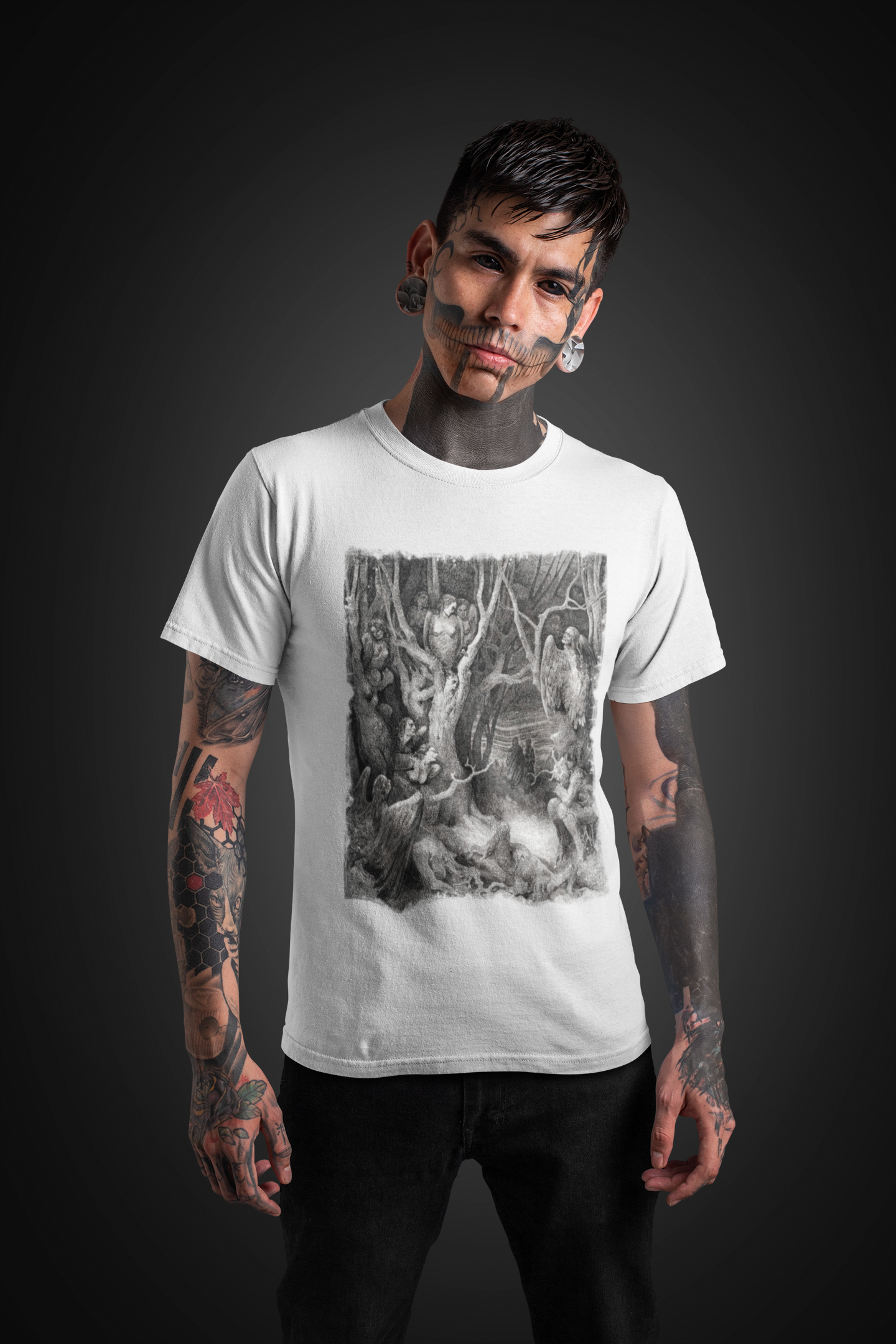 Dante Inferno Occult Graphic Print Top, Unisex T-Shirt, Gustav Dore Vintage Illustration Print Tee, Forest of Suicides