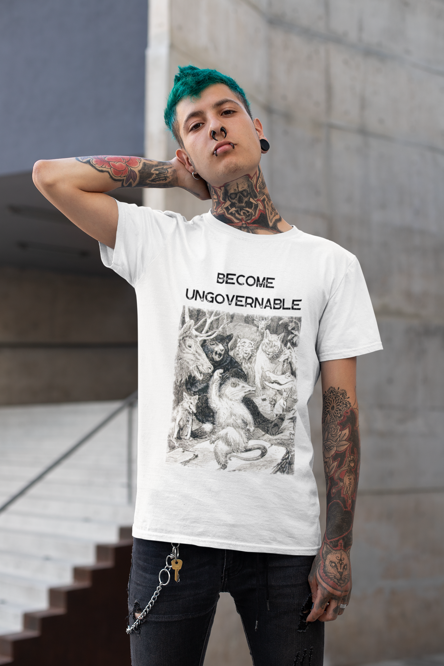 become ungovernable, dancing forest animals t-shirt, anarchistunisex tee, funny revolutionary t-shirt