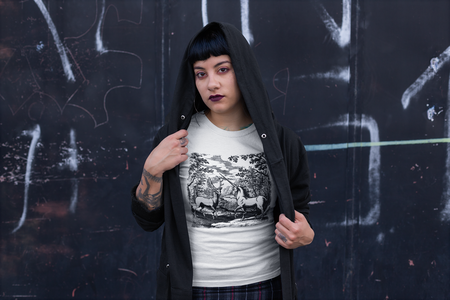 Alchemy Unicorn and a Deer Graphic Print T-Shirt, Mythical Creature Novelty Shirt, Unisex Top