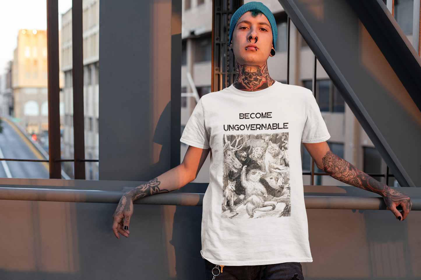 become ungovernable, dancing forest animals t-shirt, anarchistunisex tee, funny revolutionary t-shirt