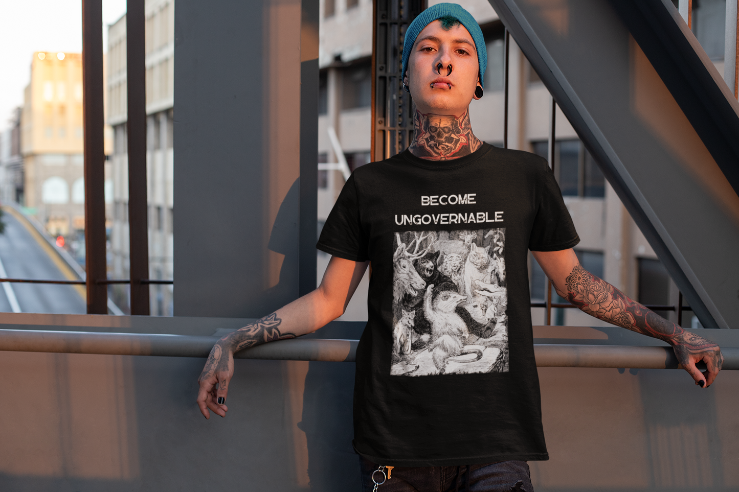 become ungovernable, dancing forest animals t-shirt, anarchistunisex tee, funny revolutionary t-shirt