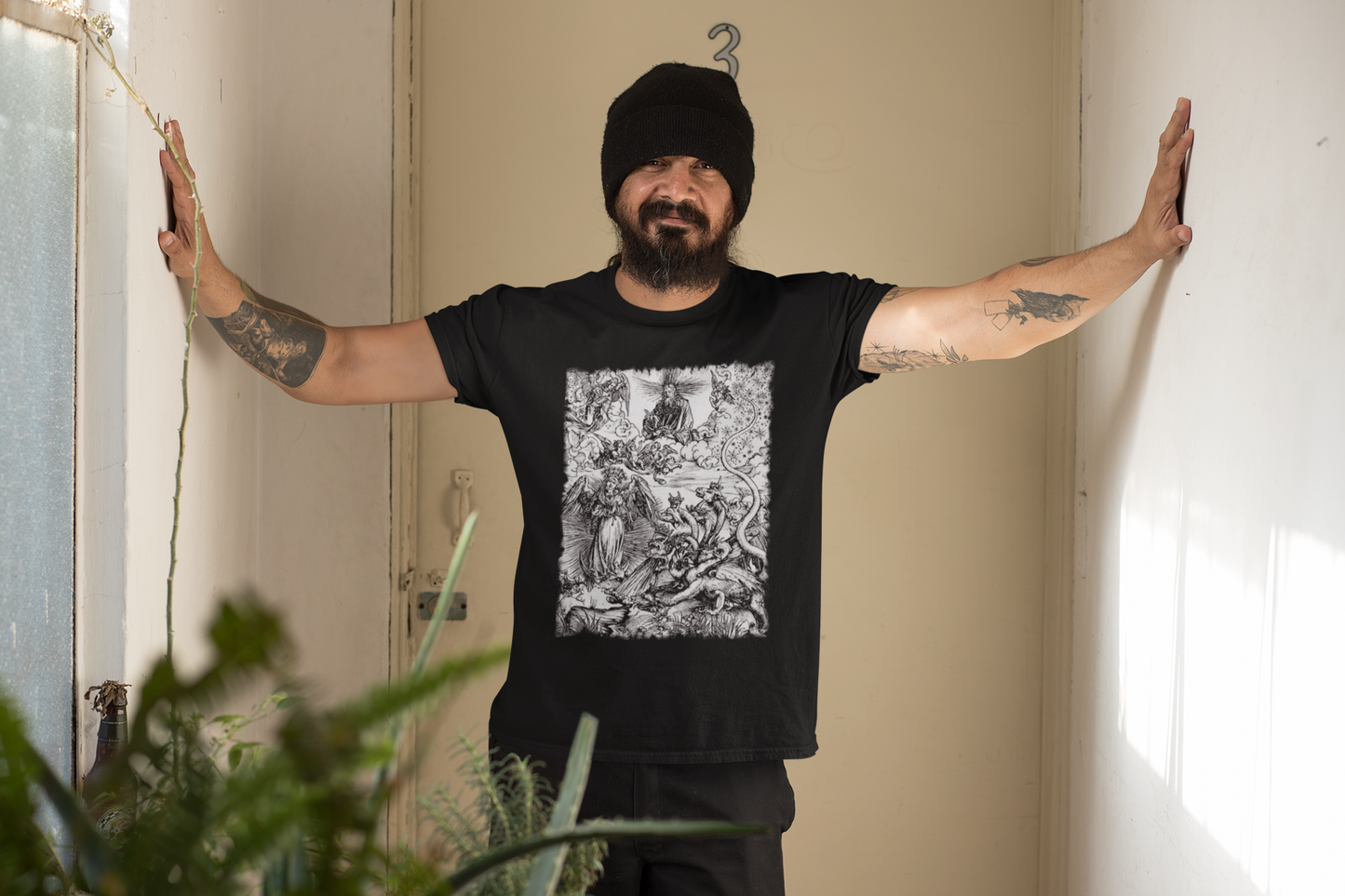 Woman of the Apocalypse and Dragon Woodcut Graphic Print, Dragon Print T-Shirt, Unisex Occult Tee