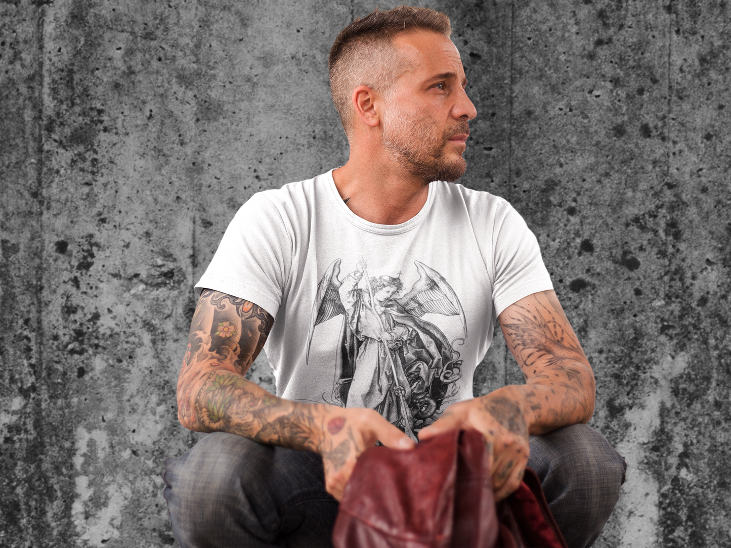 Saint Michael Slaying the Dragon Graphic Tee, Medieval Unisex Top, Gothic Print T-Shirt